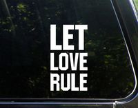 Vinyl Productions Let Love Rule - 3-3/4" x 6-3/4" - Decal Sticker for Windows, Bumpers, Laptops, Cell Phones, Glassware etc.