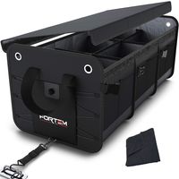 FORTEM Car Trunk Organizer, Foldable Cover, Waterproof Non Slip Bottom, Straps, Cargo Storage (3 Compartments, Black)