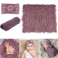 Newborn Baby Photography Props, Lufebuy 3PCS Long Ripple Wraps DIY Blanket Outfits Bows Headband Photo Props Mat Rug for Boys Girls(Purple)