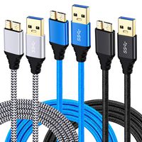 Besgoods 3-Pack 6ft Braided Super Speed USB 3.0 Charger Cable - Type A Male to Micro B Fast Charger Cord Compatible for Samsung Galaxy S5, Note 3, Hard Drive - Black White Blue