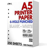 SOM.L - A5 Blank Paper - 250 Sheets (500 Pages) - 6 Hole Punched - 100 GSM (24 lb.) - for FiloFax, A5 Planners, Organizers, and Binders - 148mm x 210mm (5.83 inches x 8.27 inches)