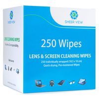 Lens Cleaning Wipes, Pre Moistened Screen and Glass Cleaner Cloth Towelettes for Eyeglasses, Laptops, Cameras, Cell Phones, Tablets, Quick Drying, Disposable with Pack of 250 Lens Wipes by Sheer View