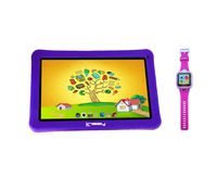 LINSAY New F7KPWP 7" Kids Tablet Purple Bundle with 1.5" Smart Watch Kids Cam Selfie Pink up to 32GB