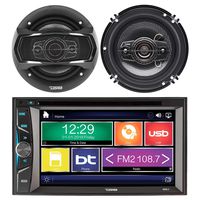 6.2" Double DIN Built in Bluetooth DVD Player Car Audio Stereo Receiver, Select Series 6" 4-Way 200 Watts Coaxial Speakers - 1 Pair