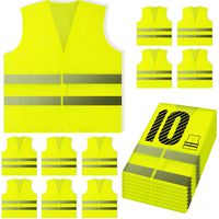 PeerBasics, 10 Pack, Yellow Reflective High Visibility Safety Vest, Hi Vis Silver Strip, Men & Women, Work, Cycling, Runner, Surveyor, Volunteer, Crossing Guard, Road, Construction, Neon (Mesh, 10)