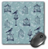 3dRose LLC 8 x 8 x 0.25 Inches Mouse Pad, Birds and Bird Cages, Cool Blue Leaves, Nature Theme Art (mp_155840_1)