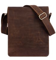 Kattee Vintage Cow Leather Flapover Messenger Bag Fit 10" Laptop (Brown, Large)