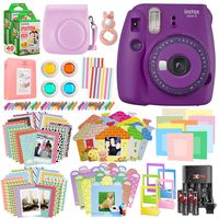 FUJIFILM INSTAX Mini 9 Instant Film Camera (Purple with Clear Accents) + Fujifilm Instax Film and Deluxe Accessory Bundle