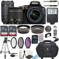 Nikon D3500 24.2 MP DSLR Camera (Black) w/AF-P DX NIKKOR 18-55mm f/3.5-5.6G VR Lens & AF-P DX NIKKOR 70-300mm f/4.5-6.3G ED Lens Bundle Includes 64GB Memory + Filters + Deluxe Bag + Accessories