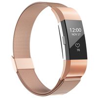 iGK Replacement Bands Compatible for Fitbit Charge 2, Stainless Steel Metal Bracelet with Unique Magnet Clasp Rose Gold Small