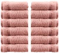 White Classic Luxury Cotton Washcloths - Large Hotel Spa Bathroom Face Towel | 12 Pack | Pink