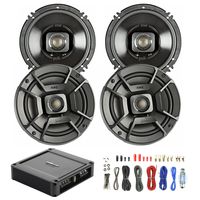 4X Polk Audio 6.5" 300W 2 Way Car/Marine ATV Stereo Coaxial Speakers, New Polk Audio PA330 330W 2 Channel AB MOSFET Car Amplifier Power Amp Stereo, Enrock Audio 8-Gauge Amp Install Wiring Kit