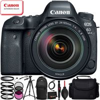 Canon EOS 6D Mark II with EF 24-105mm f/4L is II USM Lens - 12PC Accessory Bundle Includes 3 Piece Filter Kit (UV, CPL, FLD) + 4 Piece Macro Filter Set (+1, 2, 4, 10) + Lens Cap Keeper + More