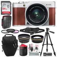 Fujifilm X-A5 Mirrorless Digital Camera (Brown) with 15-45mm Lens Bundled with 64GB Card, Xpix Water-Resistant Card Case, Stable Tripod, Wide-Angle + Telephoto Lens Deluxe Bundle