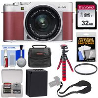 Fujifilm X-A5 Wi-Fi Digital Camera & 15-45mm XC Lens (Pink) with 32GB Card + Battery + Case + Flex Tripod + Strap + Filter + Kit