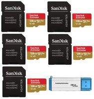 SanDisk 128GB Micro SDXC Extreme Memory Card and Adapter (Five Pack) Bundle Works with GoPro Hero 7 Black, Silver, Hero7 White UHS-1 U3 A2 Plus (1) Everything But Stromboli (TM) 3.0 TF/SD Card Reader