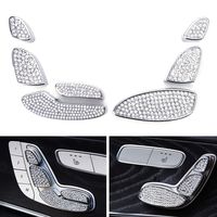 iJDMTOY 7pc Silver Chrome Bling Crystal D?cor Trims Compatible With Mercedes W205 C-Class X205 GLC-Class, W213 E-Class Front Driver/Passenger Seat Adjust Control Switch