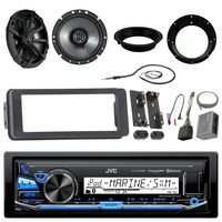 Marine Radio Stereo Receiver Bundle with 2 X Kicker 46CSC674 6-3/4" CS-Series Black Car Speakers, Scosche Adapter Dash Kit with Handle Bar Control Module + Enrock Wire Antenna