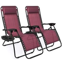 Best Choice Products Set of 2 Adjustable Steel Mesh Zero Gravity Lounge Chair Recliners w/Pillows and Cup Holder Trays, Burgundy