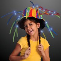 FlashingBlinkyLights Funny Clown Top Hat with LED Lights & Noodle Hair