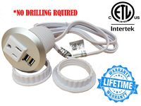 Desktop Power Grommet Outlet Data Center, 2" or 3" Hole No Drilling Required, 2 Outlet W/2 USB Ports(FREE RETURN) (SILVER- 2" (No Drilling Required- 6ft Power Cord))