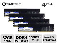Timetec Hynix IC DDR4 3600MHz PC4-28800 Unbuffered Non-ECC 1.35V CL18 288 Pin UDIMM Desktop Memory RAM Module Upgrade (32GB Kit (4x8GB))