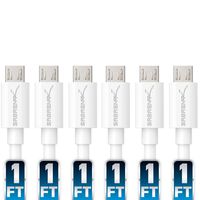 Sabrent [6-Pack] 22AWG Premium 1ft Micro USB Cables High Speed USB 2.0 A Male to Micro B Sync and Charge Cables [White] (CB-M61W) (Certified Refurbished)
