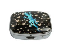 Baoquan Custom Silver Square Glass Pill Case Medicine Vitamin Organizer Pocket Decoration Gift (Blue Gecko)
