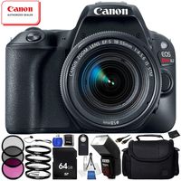 Canon EOS Rebel SL2 DSLR Camera with 18-55mm Lens (Black) - 12PC Accessory Bundle Includes 64GB SD Memory Card + 3 Piece Filter Kit + High Power Automatic Flash with LED Video Light + More