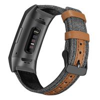 Jobese Compatible with Fitbit Charge 3 Bands, Classic Canvas Fabric with Genuine Leather Bands Compatible with Fitbit Charge 3/ Charge 3 SE Men Women