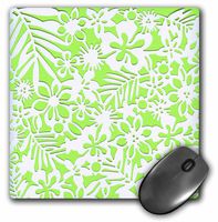 3dRose LLC 8 x 8 x 0.25 Inches Mouse Pad, Hawaiian White and Lime Green Floral (mp_40801_1)
