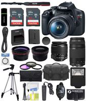 Canon EOS Rebel T7 Digital SLR Camera with EF-S 18-55mm f/3.5-5.6 is II Lens and EF 75-300mm f/4-5.6 III Lens + Wide Angle Lens + Telephoto Lens + Flash + 64GB Memory + Remote + Accessories Bundle