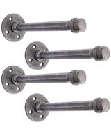 Rustic Pipe Decor Industrial Shelf Brackets - Set of Four, Black Iron Fittings, Flanges and Pipes for Custom Floating Shelves, Vintage Furniture Decorations, Wall Mounted Hanging DIY Bracket (10")