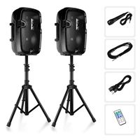 Powered PA Speaker System Active & Passive Bluetooth Loudspeakers Kit with 8 Inch Speakers, Wired Microphone, MP3/USB/SD/AUX Readers, Speaker Stands- PYLE PPHP849KT.5