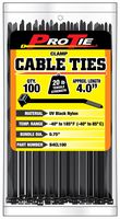 Pro Tie B4CL100 4-Inch Clamp Cable Tie, UV Black Nylon, 100-Pack