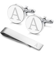 LOYALLOOK Classic Engraved Initial Cufflinks and Tie Clip Bar Set Alphabet Letter Formal Business Wedding Shirts A