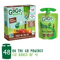 GoGo squeeZ Applesauce on the Go, Apple Cinnamon, 3.2 Ounce (48 Pouches), Gluten Free, Vegan Friendly, Healthy Snacks, Unsweetened Applesauce, Recloseable, BPA Free Pouches