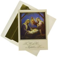 Masterpiece Holiday Collection 18-Count Christmas Cards with Foil Lined Envelopes, Holy Family In Stable