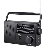 PR-137 AM/FM 2 Band Portable Radio AC Operated Built-in undetachable Power Cord or Operated by Dry Battery (C Size x 4pcs, Battery not Included), Black