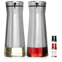 CHEFVANTAGE Olive Oil and Vinegar Cruet Dispenser Set with Elegant Glass Bottle and Drip Free Design - Stainless Steel