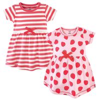 Touched by Nature Girls, Toddler, and Baby Organic Cotton Short-Sleeve Dresses, Strawberries, 5 Toddler