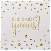 100 Engagement Wedding Napkins She Said Yaaas Paper Luncheon Napkin 3-Ply White with Metallic Gold Foil Dot for Bridal Shower Wedding Reception Bachelorette Party Decorations by Gift Boutique