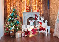 GoodsFederation 7x5ft Christmas Photo Backdrops Christmas Tree Fireplace Dolls Happy Xmas Photography Background for Newborn Baby Children Party Photo Booth Studio Props SDJ-215