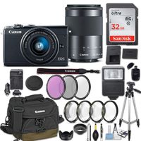 Canon EOS M100 Mirrorless Digital Camera w/EF-M 15-45mm f/3.5-6.3 & EF-M 55-200mm f/4.5-6.3 is STM Bundle Black + Canon Gadget Bag + 32GB Memory + Professional Accessories - Filters, Macros & More.