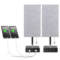 USB Table Lamp, Aooshine Bedside Table Lamps with 2 Useful USB Charging Ports, Solid Wood Nightstand Lamp with Grey Fabric Shade, Ambient Light Perfect for Bedroom, Living Room, Study Room (Pack of 2)