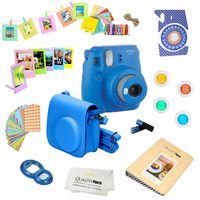 Fujifilm Instax Mini 9 Camera + 14 PC Instax Accessories kit Bundle, Includes; Instax Case + Album + Frames & Stickers + Lens Filters + MORE (Cobalt Blue)