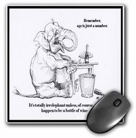 Birthday- caracature, elephant, cute, wine, age, greeting, card, quote - Mouse Pad, 8 by 8 inches (mp_78687_1)