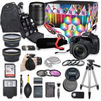 Canon EOS 80D DSLR Camera Video Maker Kit with Canon EF-S 18-135mm f/3.5-5.6 is USM Lens & Condenser Microphone + Wide Angle & Telephoto Lens + Flash + SanDisk 32GB Memory + Accessory Bundle