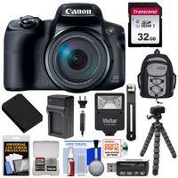 Canon PowerShot SX70 HS 4K Wi-Fi Digital Camera with 32GB Card + Battery & Charger + Flash + Backpack + Tripod + Kit
