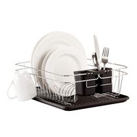 KITCHEN DETAILS 3 Piece Countertop Twisted Chrome Dish Drying Rack with Cutlery Basket and Drainboard Tray, Black